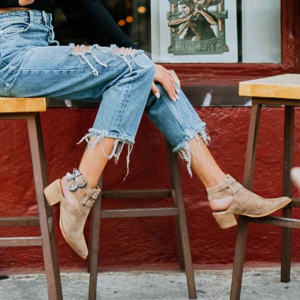 Distressed faux leather double ankle strap booties - Picture 7 of 7